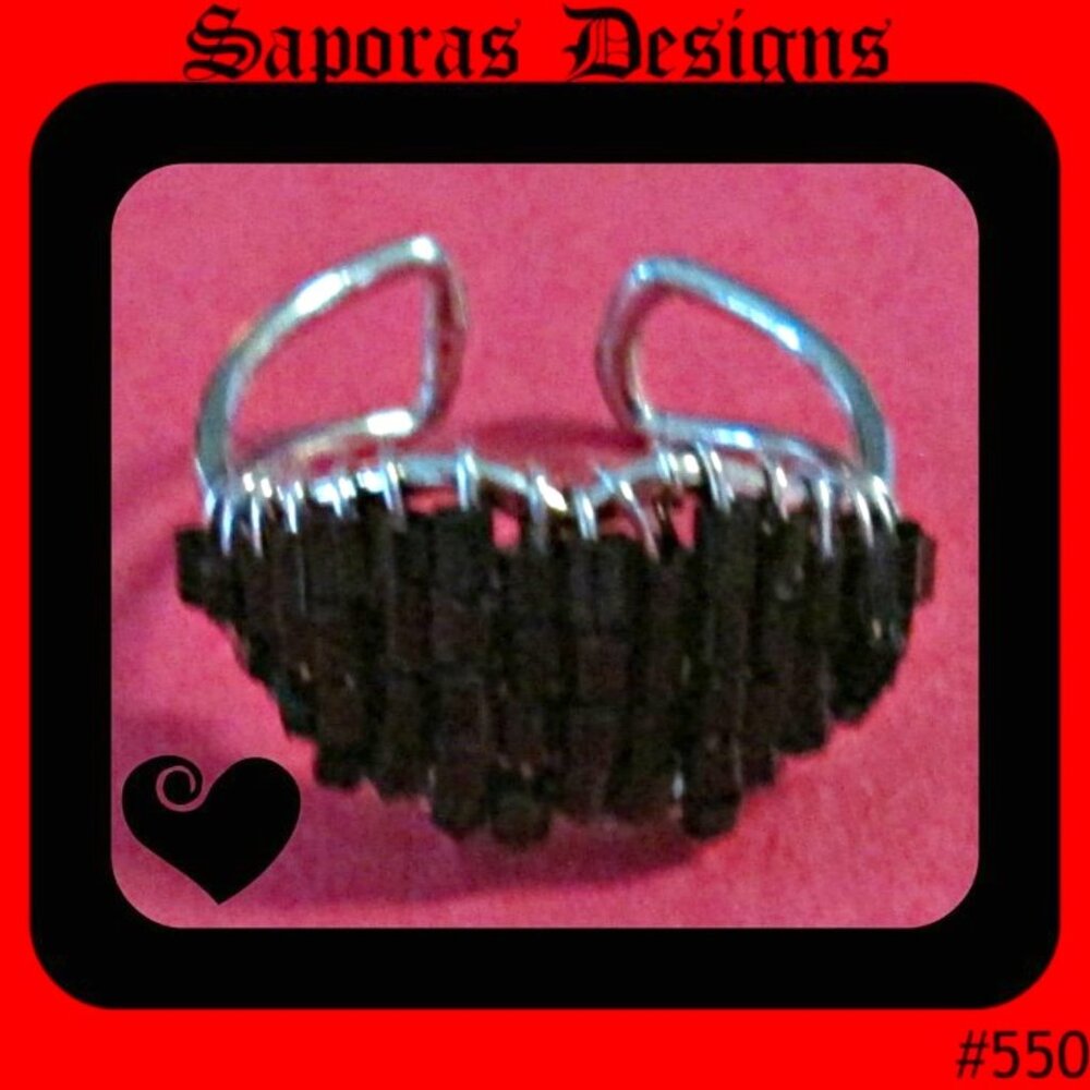 Handmade Black Beaded Ring Size 8.5 Native Ethnic Tribal Bohemian Design